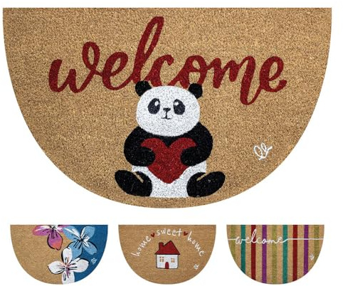 OLIVO.shop FANTASY 13 - Zerbino cocco colorato a mezzaluna, Zerbino Ingresso Esterno in Cocco, Tappetino Antiscivolo Colorato 40x65 cm Mezzaluna (PANDA)