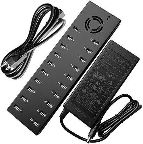 Sipolar Industrial Grade 20 Port USB2.0 Hub Charger Data Sync and Charging Station Interior Negro cargador de dispositivo móvil