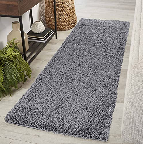 Serdim Rugs Living Room Hallway Runner Shaggy Rugs Dark Grey 60x220cm(2 x7'3)