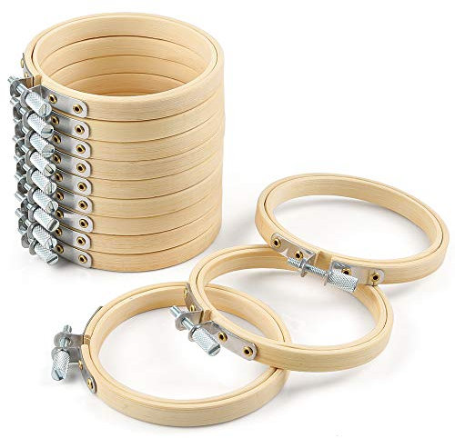 Caydo 12 Stück 8 cm Runde Stickrahmen Holz, justierbarer Mini Stickrahmen, Bambus-Kreuzstich-Ring, Großhandel für Kunsthandwerk