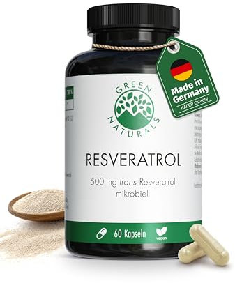 Trans Resveratrol 500mg aus Hefe - 60 Kapseln - Deutsche Herstellung - 100% Vegan & Ohne Zusätze - Vorrat für 2 Monate - Apothekenqualität - Green Naturals®