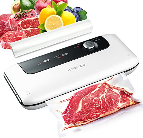 Hogance Macchina Sottovuoto per Alimenti Professionale -85kPa, Sigillatrice Sottovuoto con Taglierina Incorporata, Sigillante per Sacchetti di Snack, Vuoto Veloce 12L/MIN, Buste per Aspirare Inclusi