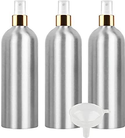 TIANZD 3 Stück Tragbar 500ml Leere Aluminium Sprühflasche mit Weiß/Gold Sprühkopf, 500 ml Feinen Nebel Pumpzerstäuber Aluminium-Flasche Zerstäuberflasche Reise Flasche, 1x Trichter