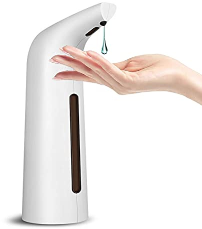 Dispensador de Jabón Líquido Automático Sin Contacto Dispensador de Desinfectante Manos con Ventana Visible, Sensor Infrarrojo Champú Gel de Ducha Dispensador para Baño Hotel Cocina White 400ml