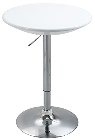 HOMCOM Bartisch Höhenverstellbarer Runder Esstisch Weiß Ø61 x 76-97 cm