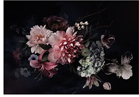 WallArena - Vlies Fototapete Blumen Vintage Rosen Schwarz Dunkel Pfingstrose 368x254 cm - Fototapeten - Tapeten - für Wohnzimmer Schlafzimmer - Vliestapete Wandtapete Tapete 3D Effekt- inkl. Kleister
