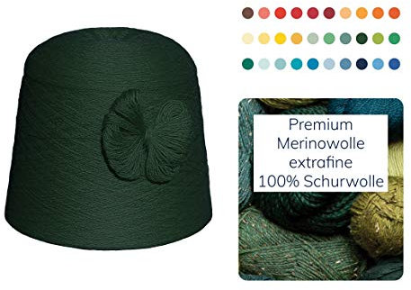 Strickwolle 1 kg 1000g Merinowolle Extrafine 100% Schurwolle Schafwolle Handstrick Wolle zum Stricken Häkelwolle Häkeln Garn Nadel 2,5 3 3,5 4 Grün Tanne