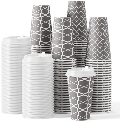 JOLLY PARTY Disposable Coffee Cups with Lids -16 oz (100 Sets) To Go Cups, Paper Coffee Cups for Beverages Espresso Tea, Suitable for Cafes, Offices and Home