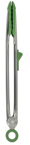 Tovolo Tongs With Silicone Tips Easy Grip 13” Long Kitchen Tongs Stainless Steel Handle For Cooking, Non Scratch Heat Resistant Locking Tongs Silicone Tipped Dishwasher Safe BPA Free, Pesto Green