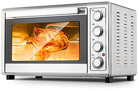 Mini horno plateado de 65L con temperatura ajustable de 60-250 ℃ y temporizador de 60 minutos Circulación de aire caliente multifuncional/horquilla giratoria para asar/fermentación para descongelar/
