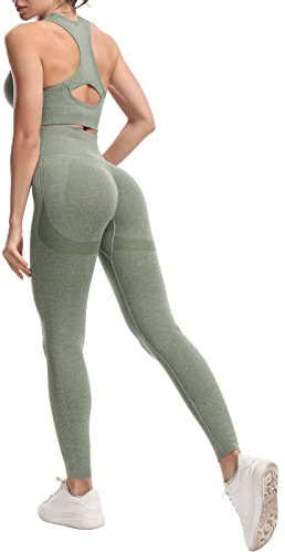 JOJOANS Damen 2-teiliges Nahtloses Trainingsanzug Yoga Outfit Jogginganzug Set Freizeitanzug(Grün, S)