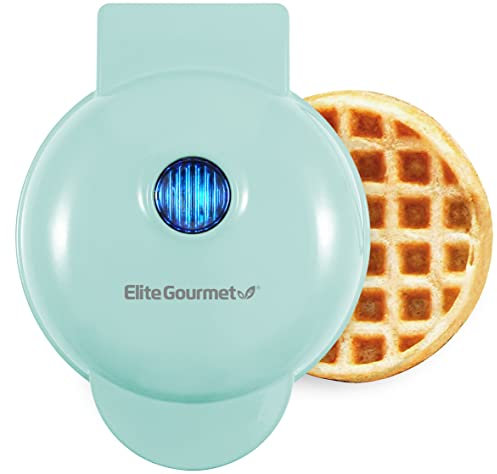 Elite Gourmet EWM015M Mini-Waffeleisen, elektrisch, mit Antihaftbeschichtung, Belgische Waffeln, kompaktes Design, Rösti, Keto, Snacks, Sandwiches, Eier, leicht zu reinigen, mintgrün