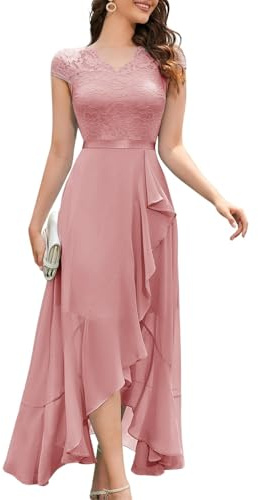 Bbonlinedress Robe de Soirée Femme Asymétrique pour Cocktail Mariage Invité Bal de Promo Anniversaire Cérémonie Blush XS