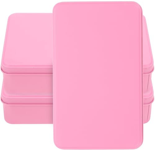 Cabilock 3 barattoli di metallo rettangolari con coperchio, scatola di metallo, scatola vuota in latta stagnata, scatola regalo in metallo, per caramelle e biscotti, rosa