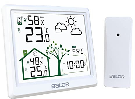 LEVIPE Stazione Meteo con Sensore Esterno, Wireless con Sveglia, Data Temperatura umidità, Fase Lunare, Retroilluminazione Regolabile, Bianco