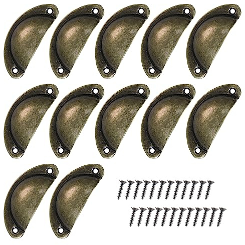 Selyse 12er Set Antike Muschelgriffe, Vintage Bronze Schrankgriffe Möbelgriff Halbkreis mit Schrauben für Küche, Kabinett, Schubladen und Apothekerschrank