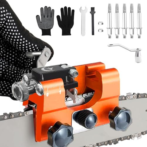 Affuteur Chaine Tronçonneuse, Affuteur de Chaine, Aiguiseur de Chaîne de Tronçonneuse à Manivelle, Kit d'affûtage de tronçonneuse avec 5 têtes d'affûtage, Pour Tous Les Types de Tronçonneuses