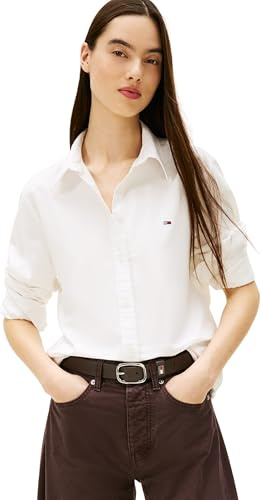 Tommy Jeans Chemise Femme Oxford Regular Fit, Blanc (Ecru), M