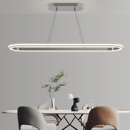 Mikeru Modern LED Oval Pendant Light, 110cm Kitchen Island Pendant Light, Dimmable 3000k-6500k Ceiling Chandelier, Brightness Adjustable 10%-100% for Office, Living Room, Island