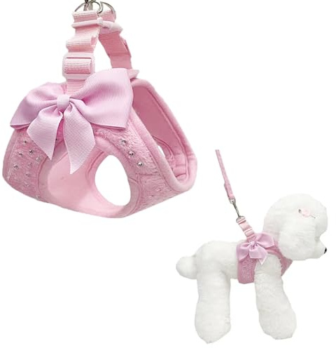 Hundegeschirr Kleine Hunde mit Leine, Glitzer-Diamant Design für Pet Vest Geschirr-Set Katzen, VerstellbarSicherheits-Step-in Geschirr mit Reflektorstreifen Atmungsaktives Mesh (Pink, S)