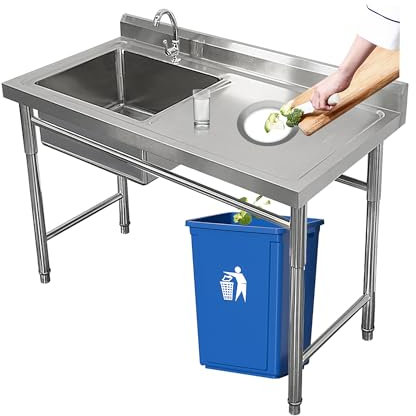 Edelstahl Spültisch Outdoor Spülbecken Freistehende Kitchen Sink Einzelbecken Spültisch mit Wasserhahn Werkbank Spülbecken Outdoor for Küche Restaurant Waschküche Garten linken Steckplatz(100x50x80cm