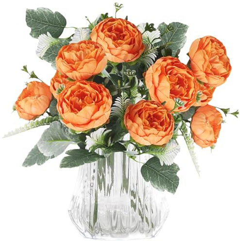 astylishome Artificial Flowers 12 Pcs Faux Vintage Fake Flower with Long Stem for DIY Bouquets Wedding Centerpiece Party Garden Home Kitchen Decoration Orange 1001