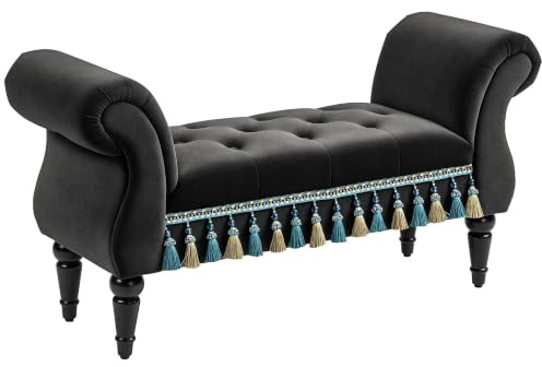HOMCOM Sitzbank Polsterbank Samt-Bezug Armlehne 117x40x58 cm Dunkelgrau | Bettbank mit Holzrahmen, Schuhbank, für Schlafzimmer, Wohnzimmer, Flur
