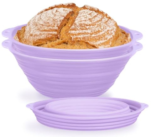 2 Pack Round Bread Proofing Basket Banneton Bread Dough Proofing Silicone Sourdough Bread Baking Supplies Foldable Proofing Bowls for Sourdough Bread Making Tools(Round-Purple)
