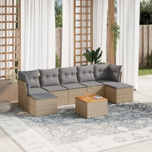 Faroom Gartenlounge Outdoor mit Stauraum Ecklounge Klein Garten Lounge Sofa Outdoor Sitzecke Balkon Loungemöbel Gartensofa Ecksofa Balkonmöbel Rattansofa Couch Beige 8-tlg-Type-363