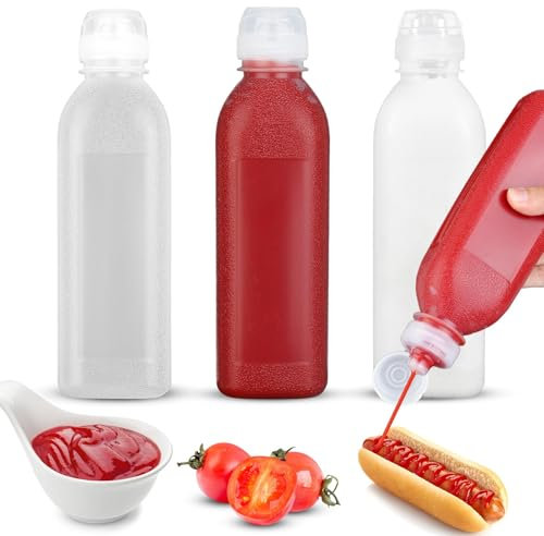 Fokroin 3 Pezzi Bottiglia Squeeze di Plastica, Bottiglia Spremere, Dispenser Olio da Cucina, Oliera Bottiglie, a Prova di Perdite e Senza BPA, per Ketchup, Senape, Mayo, Salse piccanti, Olio d'oliva