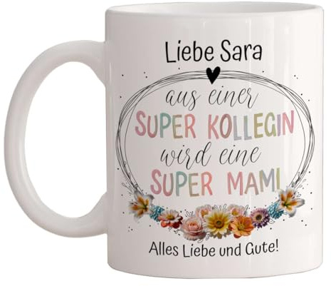 Mutterschutz Geschenk für werdende Mutter, personalisierte Tasse mit Namen, Kollegin Geschenk, Abschiedsgeschenk Arbeitskollegin Schwangerschaft Babyzeit Abschied