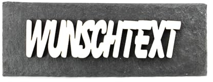 Dekolando Schiefer Schild Wunschtext mit Schriftzug aus Holz - Türschild personalisiert Familie Name Namensschild Haustür - selbstklebend 15 x 5 cm