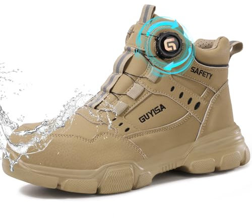 GUSAYEX Work Boots Mens Safety Shoes Lightweight Steel Toe Cap Boot with Rotation Button Comfortable Safety Trainers Industrial Construction Shoes Protective Work Trainers Size 10 UK
