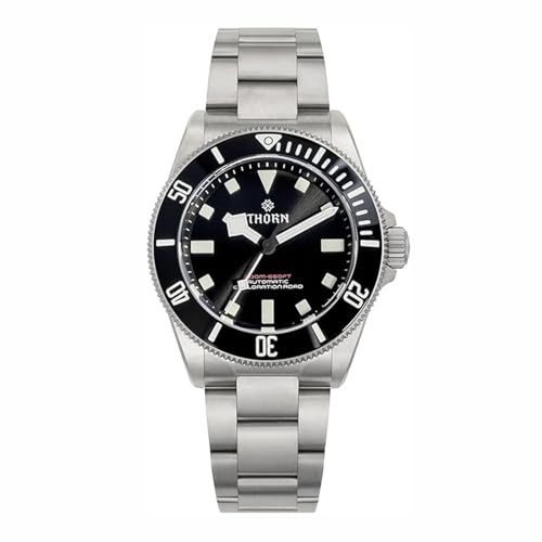 TACTICAL FROG Thorn Armbanduhr für Herren, 39 mm, SHY036 Titan-Tauchuhr, PT5000, automatisch, mechanisch, Saphirglas, Leuchtend, bis 200 m wasserdicht, Schwarz, Armband