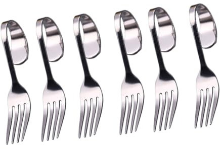 PRETYZOOM 6pcs Set of Curved Handle Forks for Salad Cake Dessert Made of Stainless Steel Easy to Clean