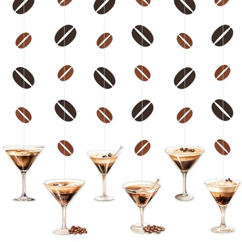Yeaqee 6 Pcs Espresso Martini Party Decorations - Martinis Bachelorette Party Garland Banner - Double Sided Paper & Glass - Brown