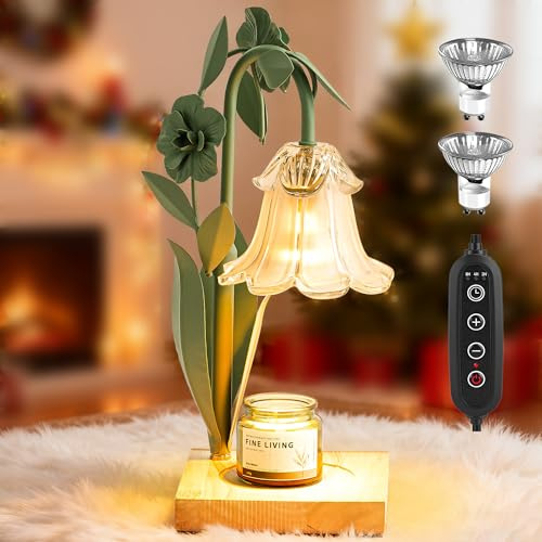Flower Candle Warmer Lamp with Timer,Dimmable Candle Lamp Warmer,Adjustable Height Candle Warmer for All Jar Candles,Bedroom Living Room Home Decor Aesthetic Christmas Birthday Gifts for Women