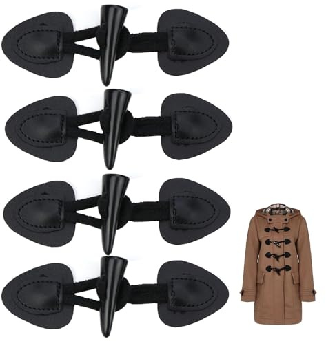 Alriedy 4 Paar Dufflecoat Verschluss Knebelknöpfe aus PU-Leder und Harz, Knebelverschluss für Jacken, dufflecoat buttons Mäntel und DIY Handwerk Kleidung Nähen Basteln Zubehör