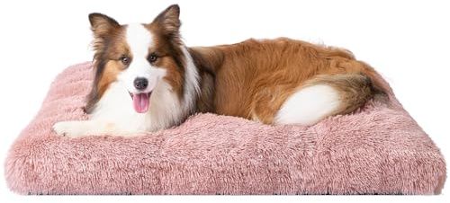EHEYCIGA Panier Chien XL Anti Stress Antidérapant Lavable Moelleux | Coussin et lit pour chiens grande taille en peluche, confortable tapis adapté aux grands chiens, 105x70cm, Rose