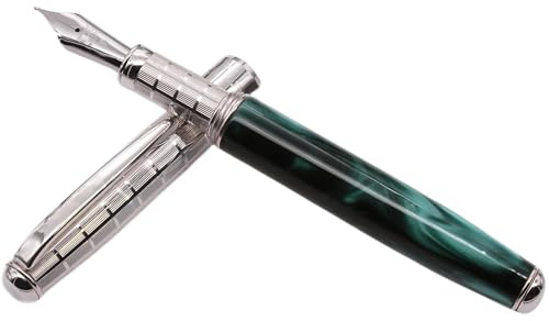 Grifos - Pluma estilográfica de plata de ley y resina verde - Detalles plateados - Instrumento de escritura recargable - Elegancia artesanal - Made in Italy