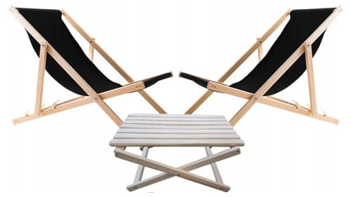 WOODOK Liegestuhl und Couchtisch - Multifunktionales Gartenmöbel-Set: Holzliege klappbar und Couchtisch, Strandliege mit Tisch, Ideal für Garten und Strand, Robust und Wetterfest - Marineblau