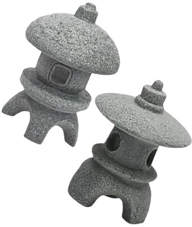 NAMOARLY 2pcs Miniature Pagoda Figurines Japanese Zen Garden Decor Stone Lanterns for Bonsai Decoration Tranquil Garden Ambiance Outdoor Landscaping Ideal for Zen Gardens
