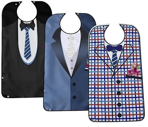 SPORWAY Lot de 3 bavoirs pour adultes : bavoirs pour personnes âgées Bavoir imperméable réutilisable lavable Tablier de repas Protection des vêtements pour personnes âgées Femmes Hommes, Noir , taille