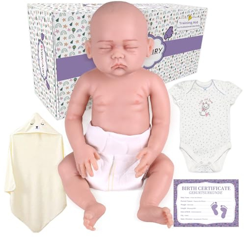 Yeefairy Barndockor i Realistiskt Silikon Nyfödd 43cm Lifelike Inte Vinyl Flicka med Stängda Ögon 2,7kg Emotionell Hjälp och Terapeutisk Företagning för Obarna Par (Ljus hy)
