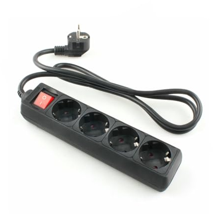 Regleta eléctrica Negra 4 Tomas, Cable de 1,5 m, protección contra sobrecargas, Ideal para conectar múltiples Dispositivos en casa o la Oficina.
