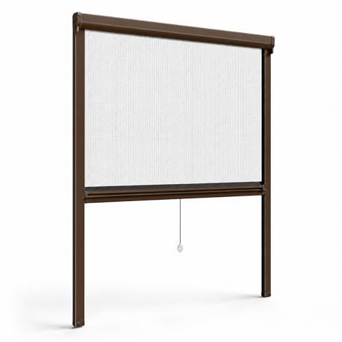 LEIVESTE - Mosquitera enrollable reducible para ventanas, montaje fácil y rápido, red de fibra de vidrio, marco de aluminio, varios tamaños y colores, color marrón, 120 x 160 cm