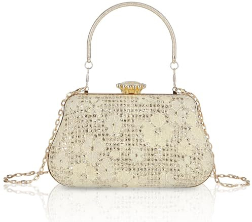 YYW Evening Clutch Bags for Women Floral Pearl Clutch Bag Bridal Bag Vintage Handbags Glitter Fashion Crossbody Bags for Wedding Party (Gold)