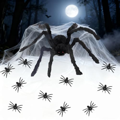 HhBdy 11 Pezzi Ragni Halloween, Ragno Halloween Realistico Ragni Finti Paura, Ragno Finto Peloso, Ragnatele Finte 20 g per Casa Stregata All'aperto Giardino Feste Decorare