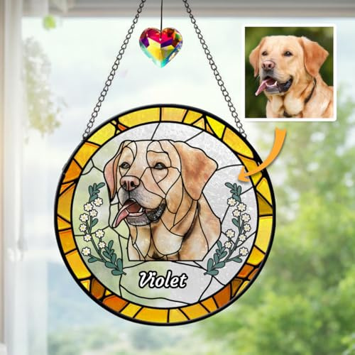 Personalisierter Haustier-Glasbild-Sonnenfänger Garten, Fensterdeko Hängend, Individuelles Katzen Hunde Tierporträt Nach Foto, Trauergeschenk & Erinnerung für Hundefreunde Bei Tierverlust