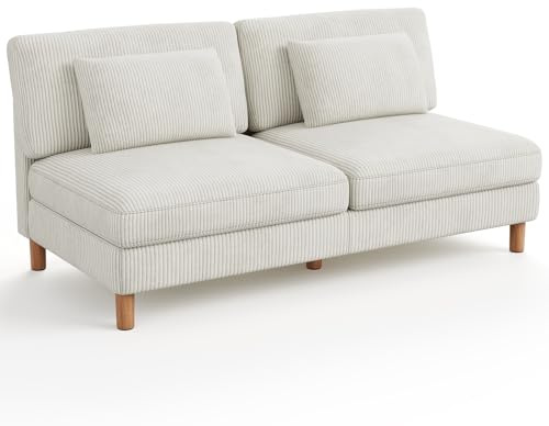 Vesgantti 166cm Corduroy Armless 2 Seater Sofa,Tool-free Assembly Loveseat